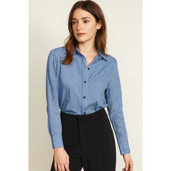 Ba&sh Blue Striped Chemise Button Up Blouse Medium Preppy Classic Light Academia - Picture 1 of 11